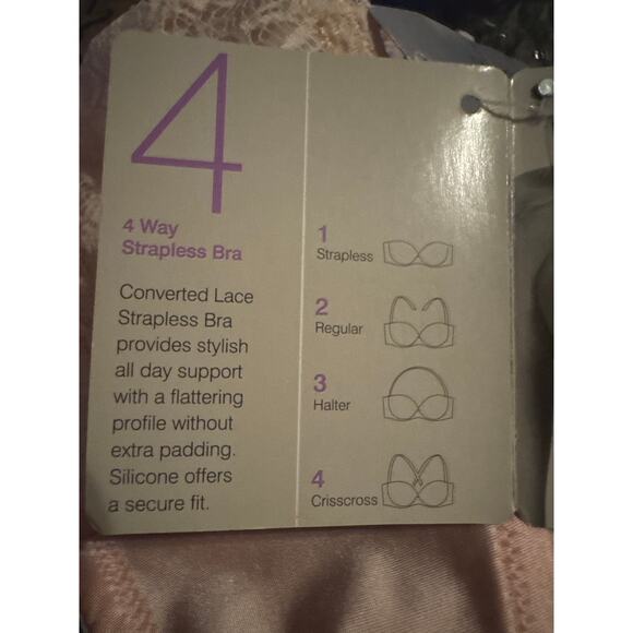 Brand New Fine Lines Women's Size 32 Bliss Pink Converted 4 Way Strapless Bra - Picture 7 of 8